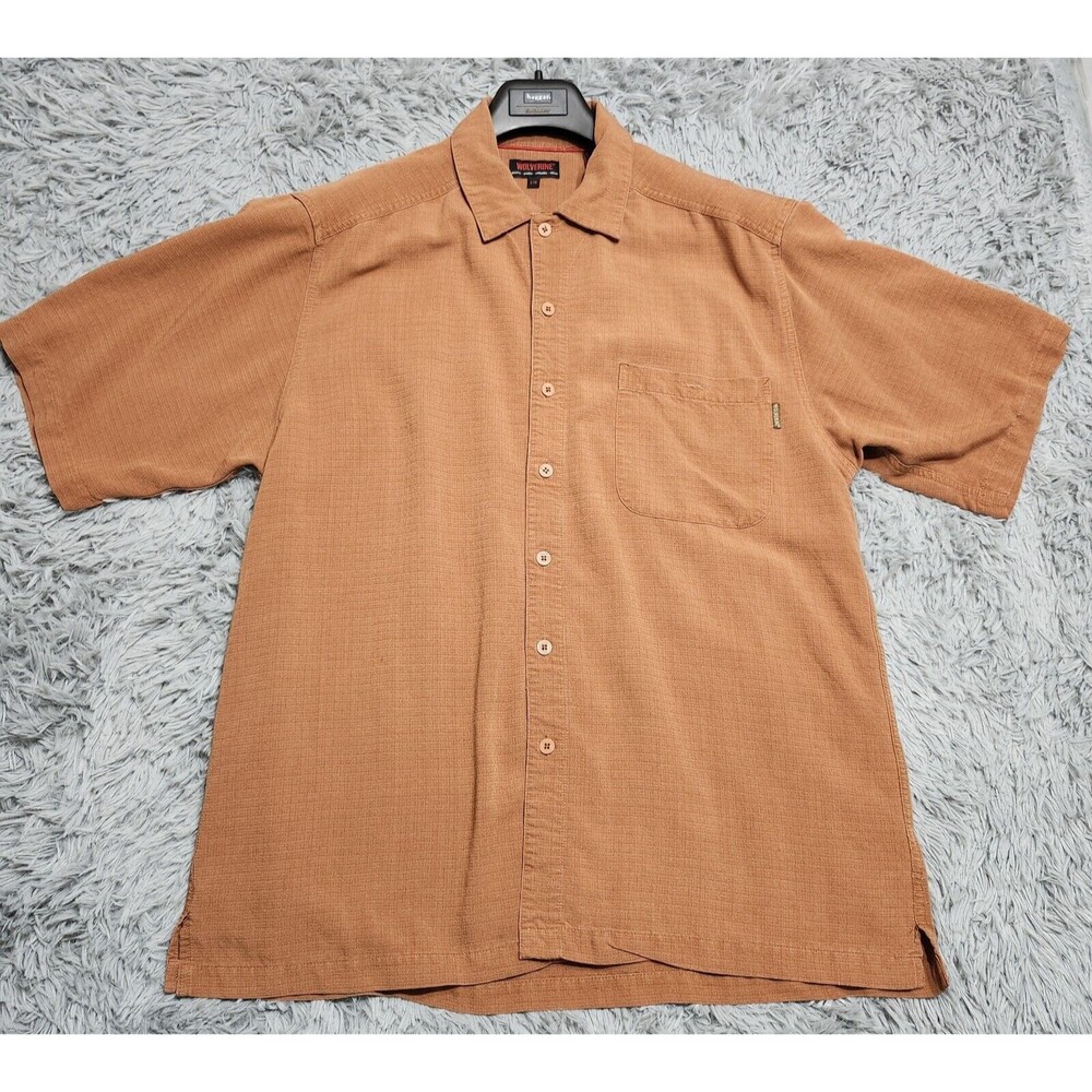 Wolverine Button Up Shirt Adult Large Orange Short Sleeve Rayon Poly Casual Mens
